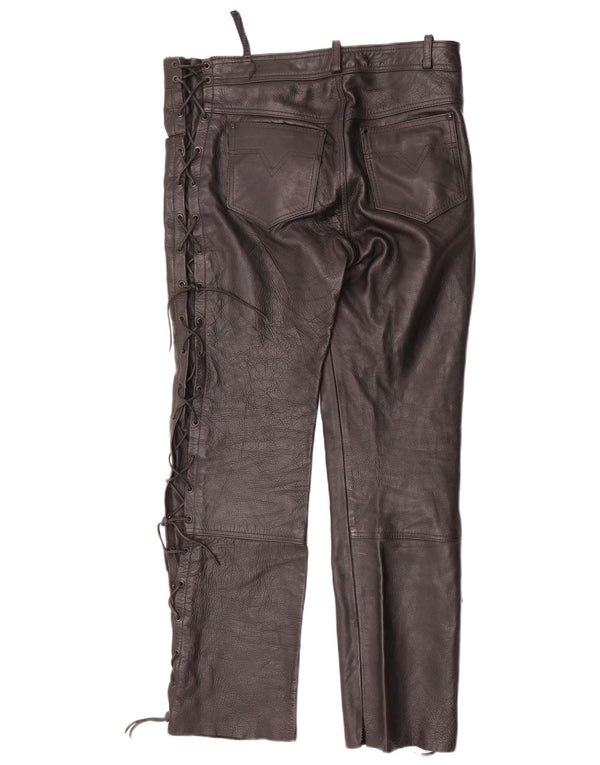 ВИНТАЖНЫЕ мужские кожаные брюки W34 L30 черные