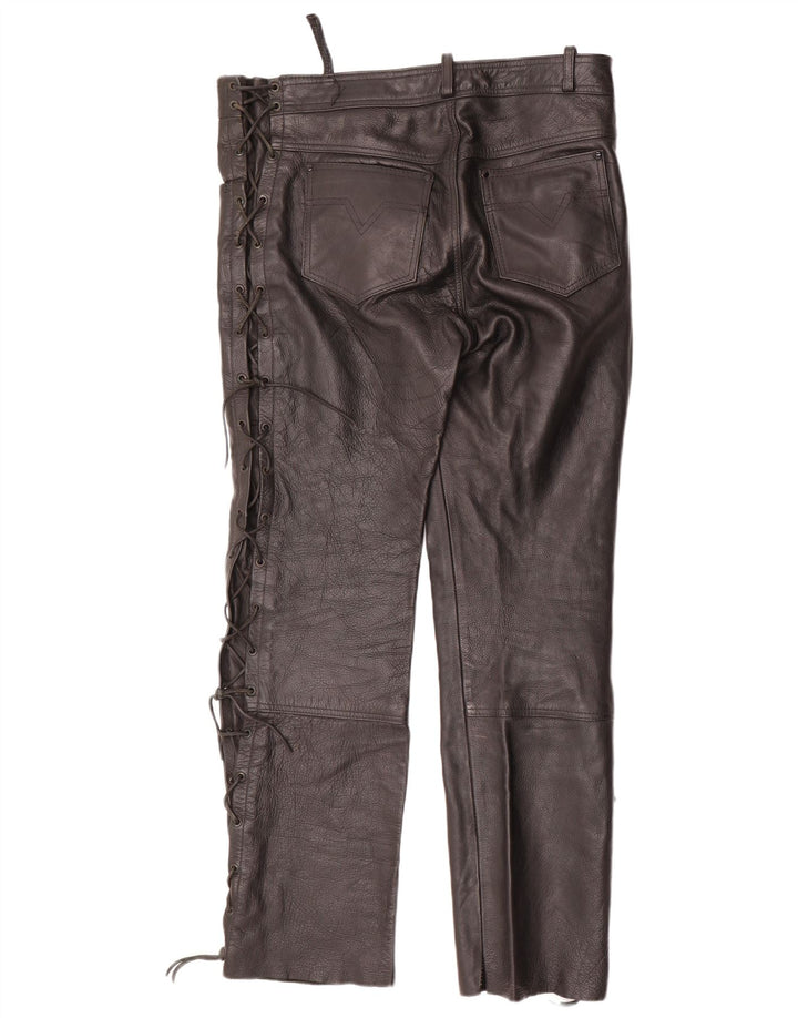 ВИНТАЖНЫЕ мужские кожаные брюки W34 L30 черные