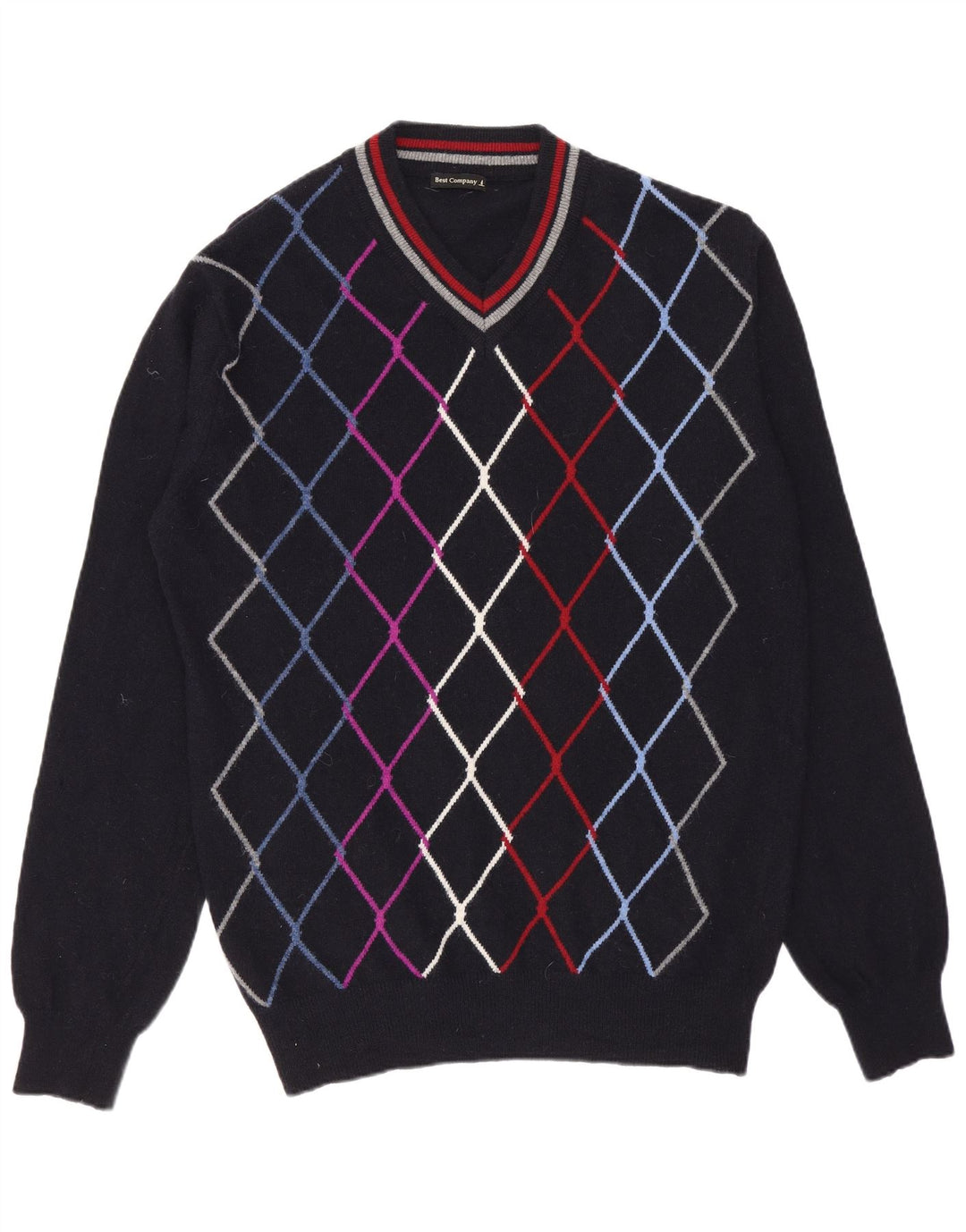 Мужской джемпер с v-образным вырезом Best Company, средний темно-синий с узором аргайл/бриллиант
