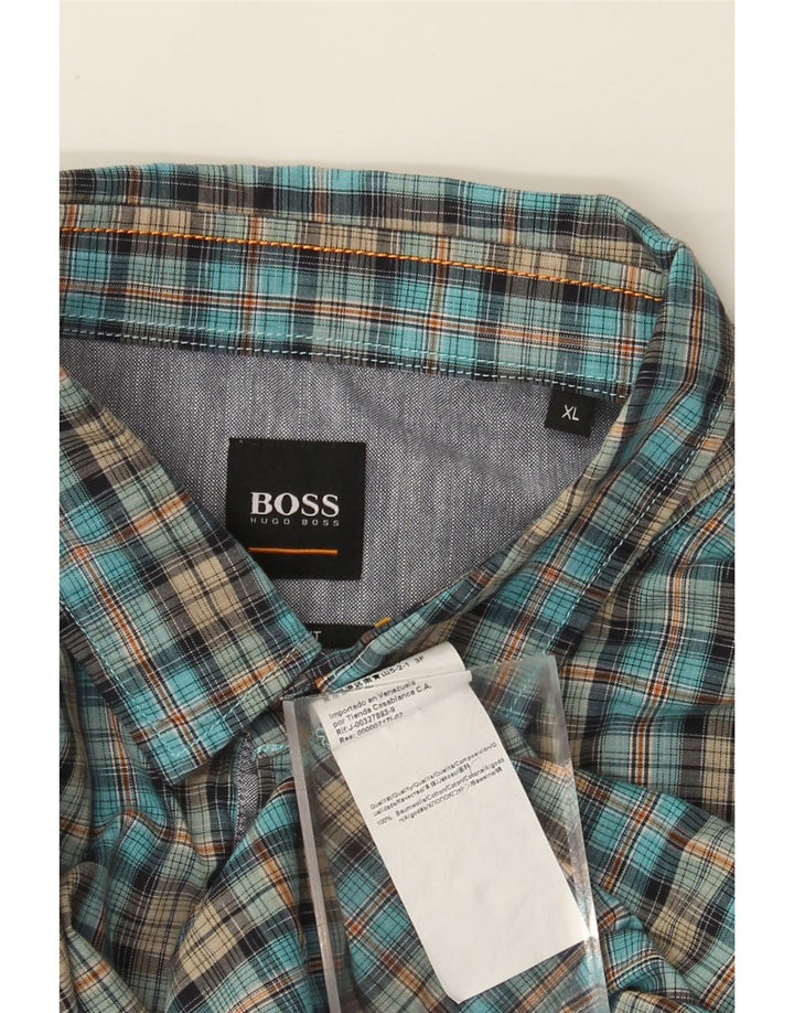 Мужская рубашка с коротким рукавом Hugo Boss XL, синяя клетка, хлопок