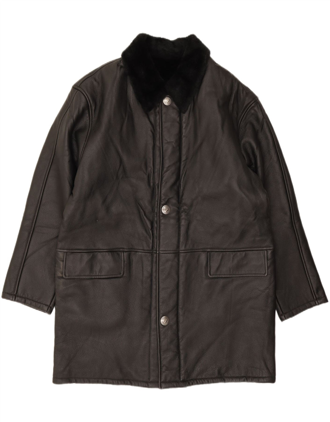 VALENT Mens Sherpa Leather Coat UK 44 2XL Black Leather