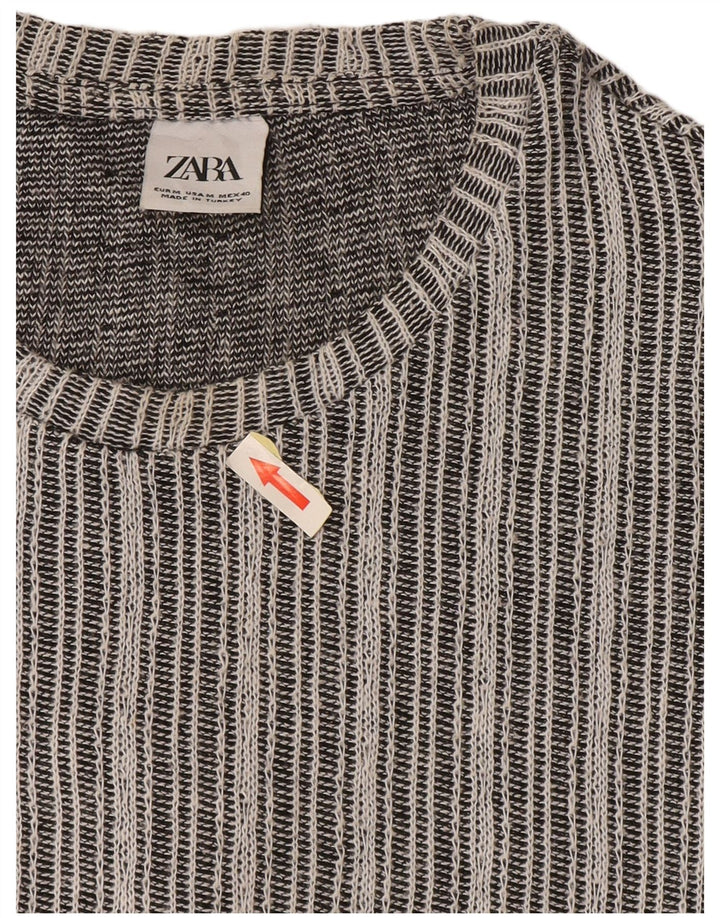 Zara Мужская футболка из хлопка среднего серого цвета в полоску