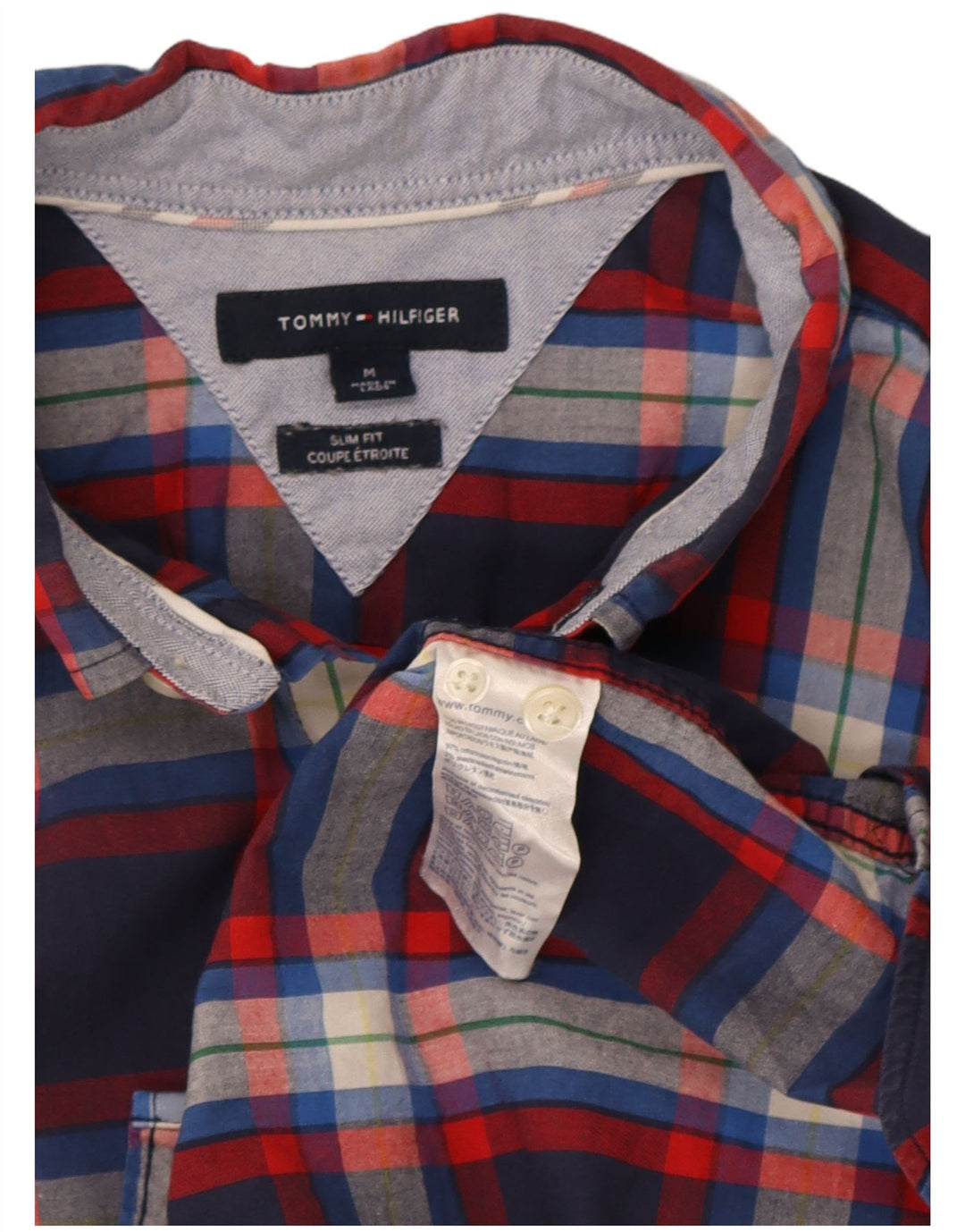 Tommy Hilfiger Мужская рубашка приталенного кроя с коротким рукавом, средний темно-синий в клетку