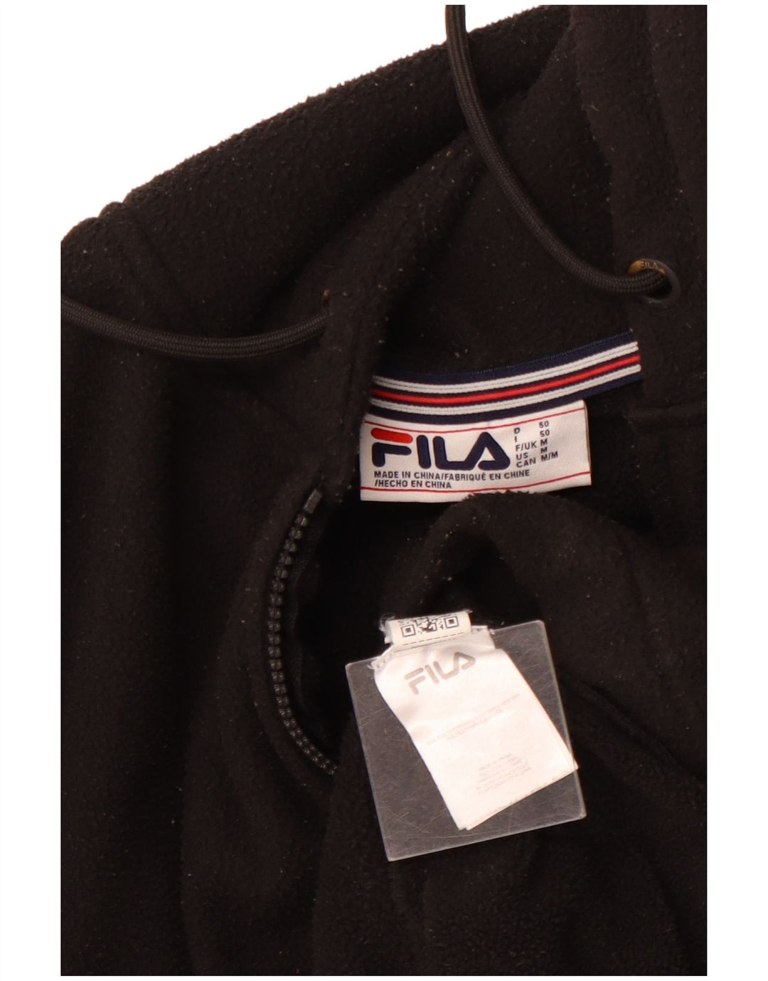 Мужской флисовый джемпер FILA с капюшоном на молнии, средний черный, полиэстер