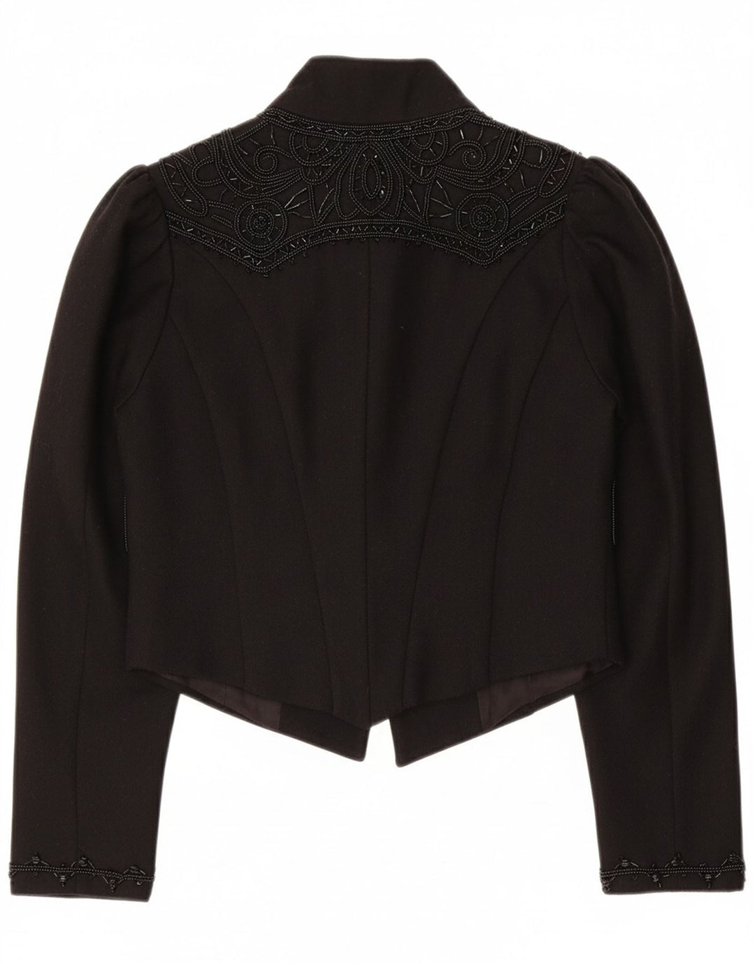 WAREHOUSE Womens Bolero Jacket UK 10 Small  Black Floral Wool