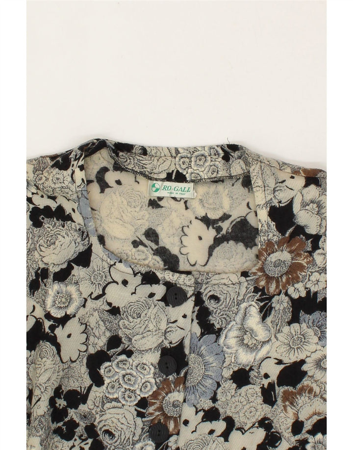 VINTAGE Womens Shirt Blouse UK 14 Medium Grey Floral Vintage Vintage and Second-Hand Vintage from Messina Hembry 
