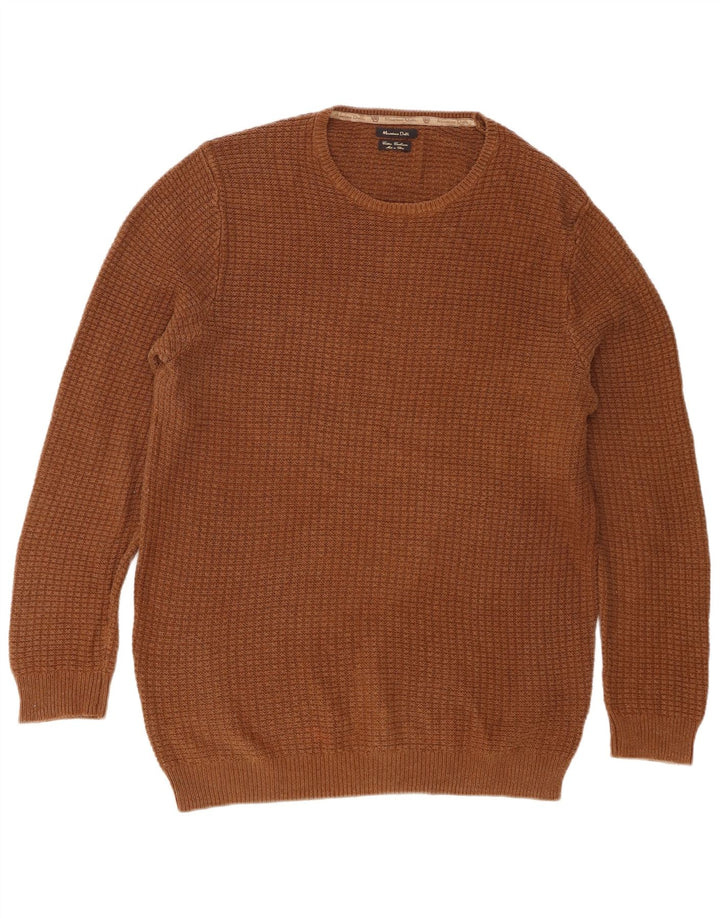 Мужской джемпер с круглым вырезом Massimo Dutti, большой коричневый хлопковый свитер