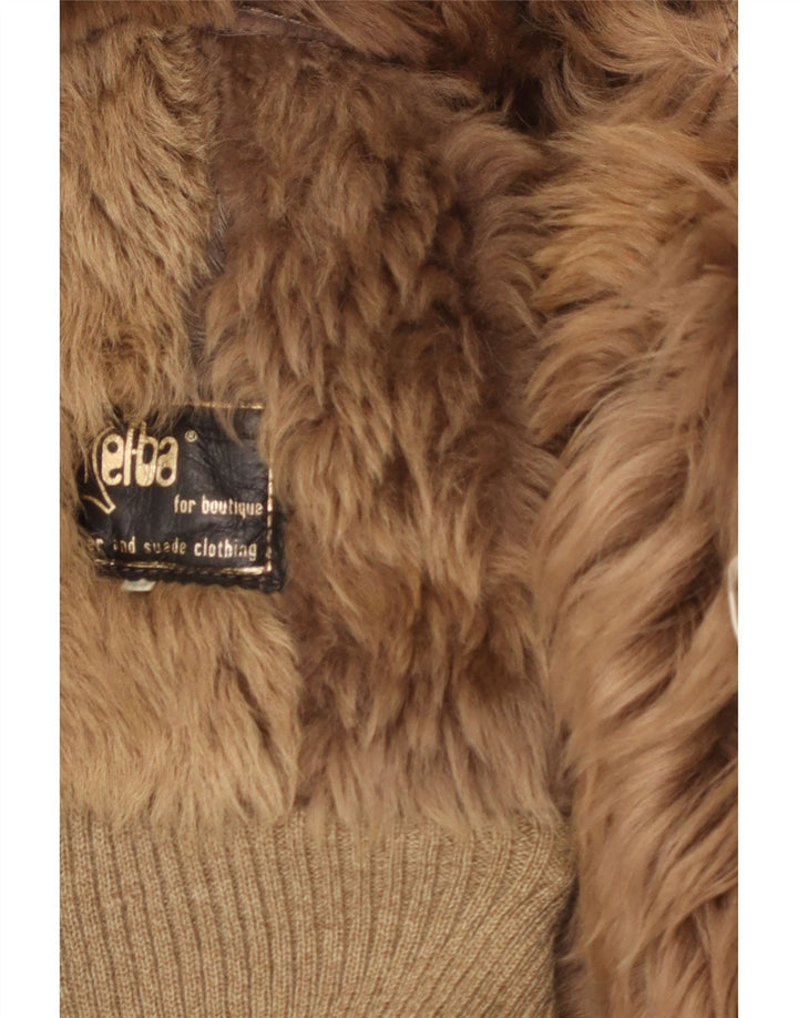 Винтажная мужская дубленка-бомбер IT 54 2XL Коричневая кожаная