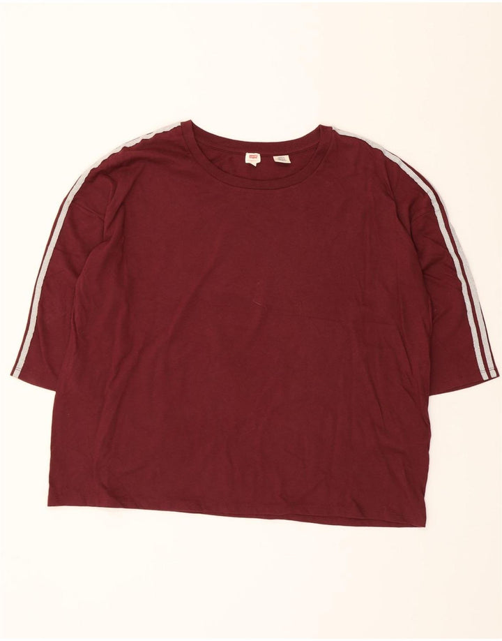 LEVI'S Womens Oversized Top 3/4 Sleeve UK 16 Large Burgundy Cotton Vintage Levi's and Second-Hand Levi's from Messina Hembry 