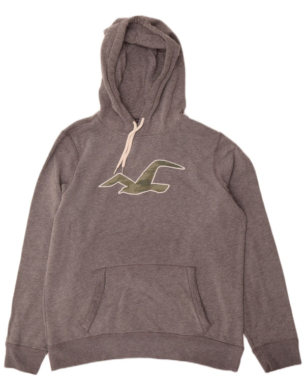 Hollister Mens Graphic Hoodie Jumper XL Grey Cotton