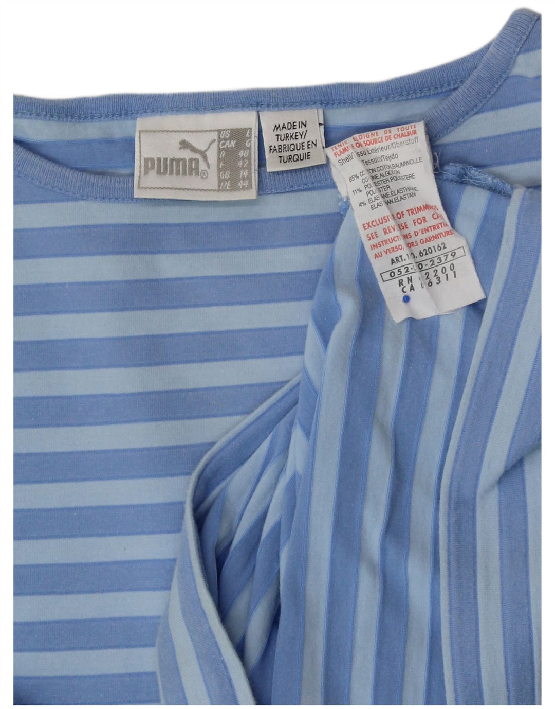 Женский укороченный топ PUMA с рукавом 3/4, Великобритания 14, хлопок средней синей полоски
