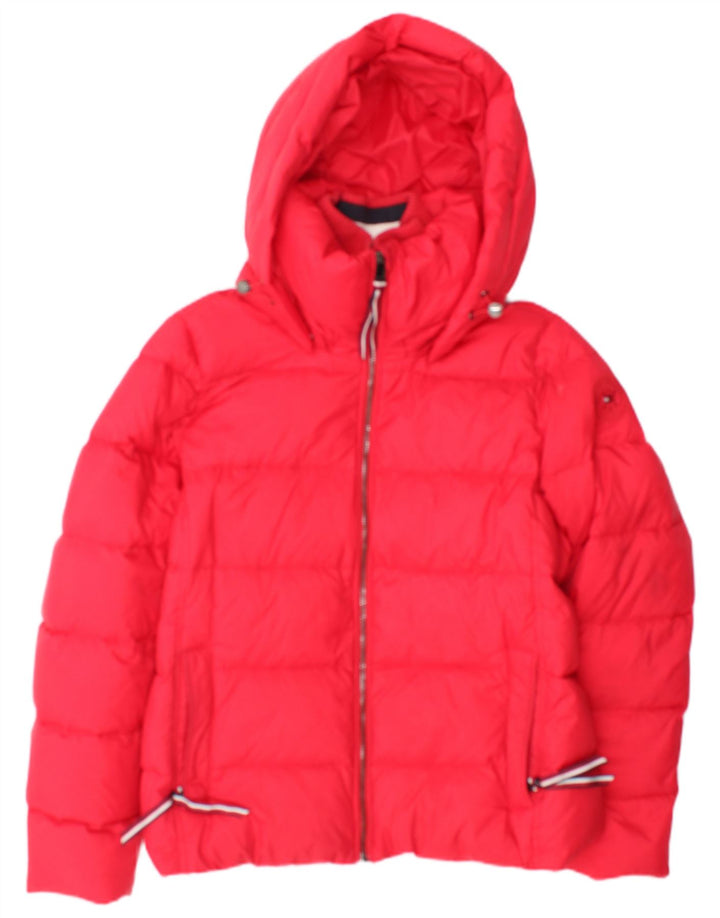 Женская стеганая куртка с капюшоном Tommy Hilfiger UK 14, средний красный хлопок