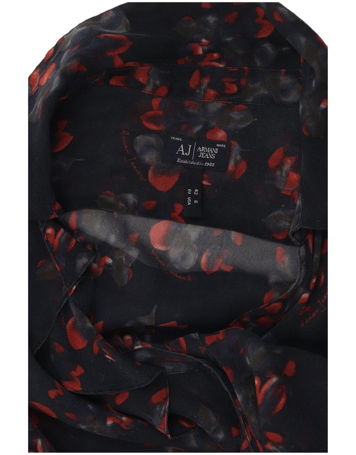 ARMANI JEANS Женская блузка-рубашка с рюшами спереди EU 42 Большой Темно-Синий Цветочный принт