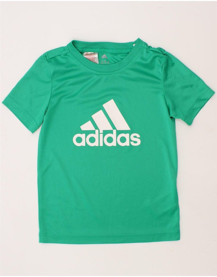 ADIDAS Boys Climalite Graphic T-Shirt Top 7-8 Years Green Polyester Vintage Adidas and Second-Hand Adidas from Messina Hembry 