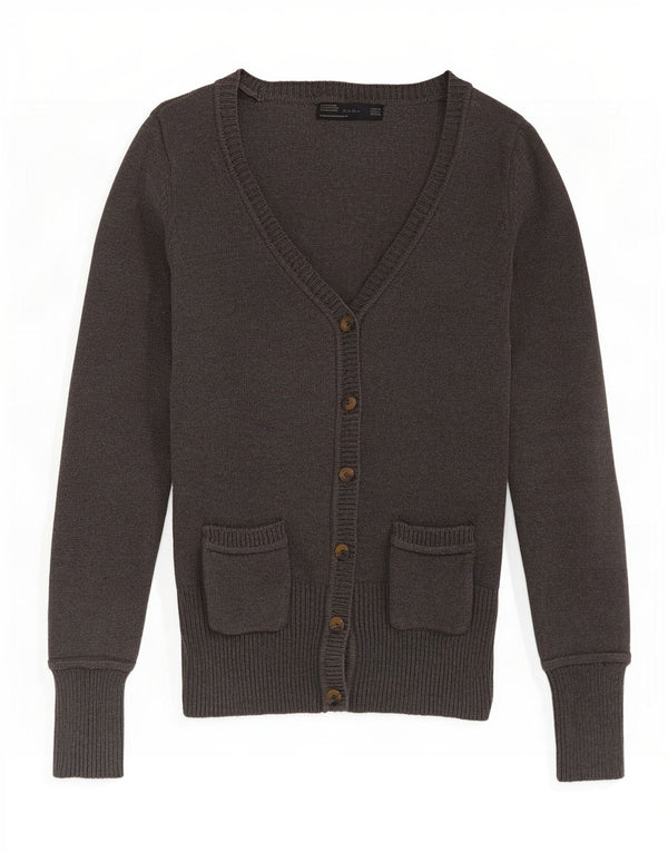 Женский кардиган Zara UK 12, хлопковый средний серый цвет