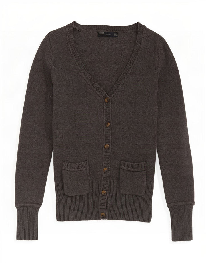 Женский кардиган Zara UK 12, хлопковый средний серый цвет