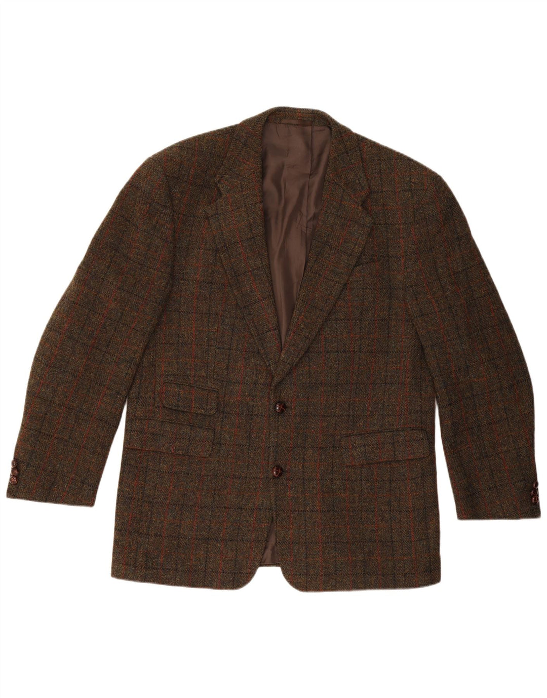 Мужской пиджак HARRIS TWEED на 2 пуговицах IT 54 2XL, коричневый в клетку, новая шерсть
