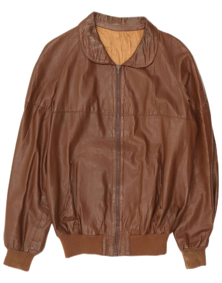 Винтажная мужская кожаная куртка UK 38 среднего коричневого цвета