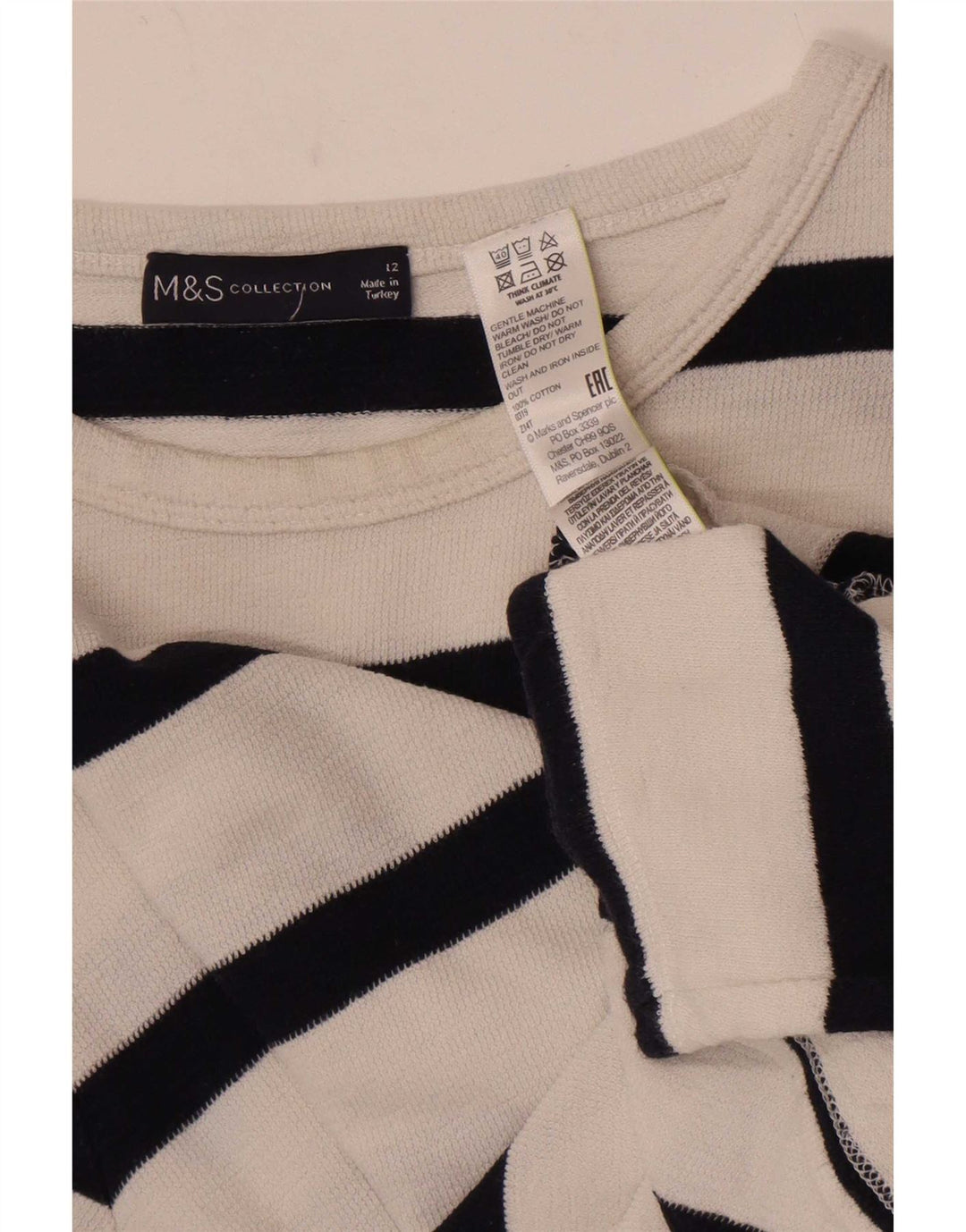 Женский топ Mark & Spencer с длинным рукавом, Великобритания, 12, средний размер, хлопок в белую полоску