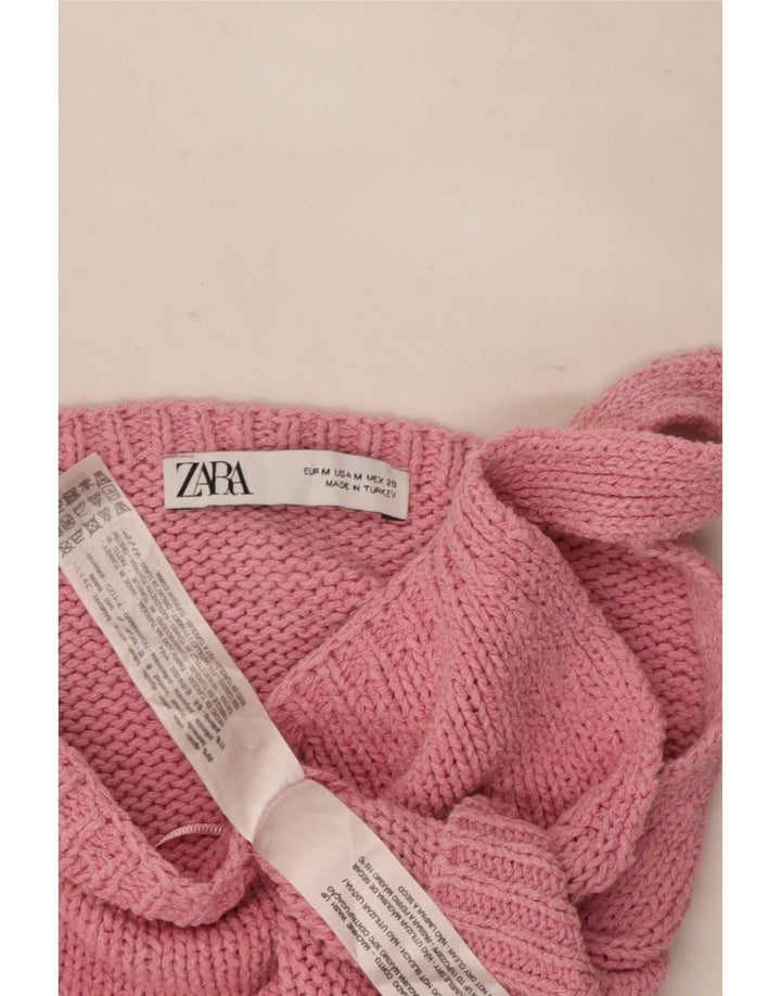 Женский вязаный укороченный топ Zara UK 12, хлопок среднего розового цвета