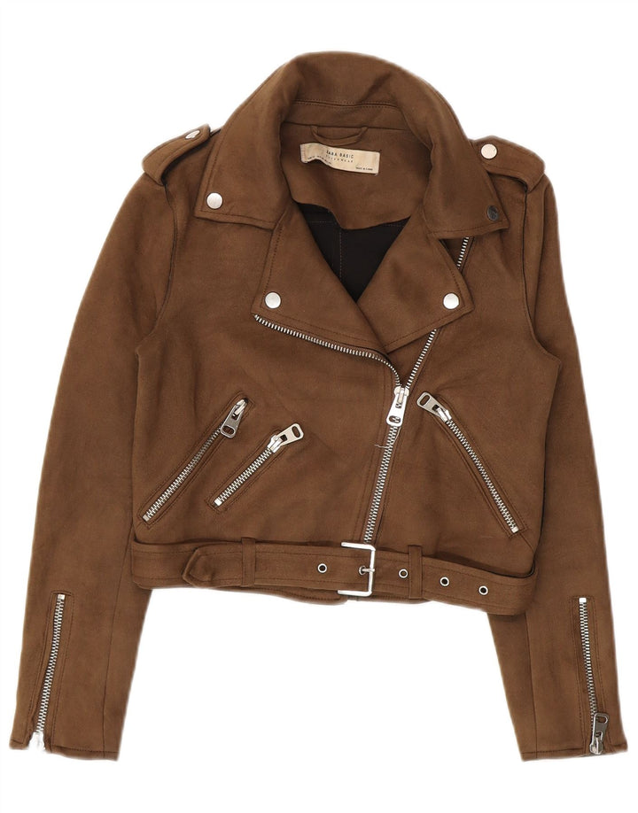 Женская укороченная байкерская куртка Zara UK 6 XS Коричневая