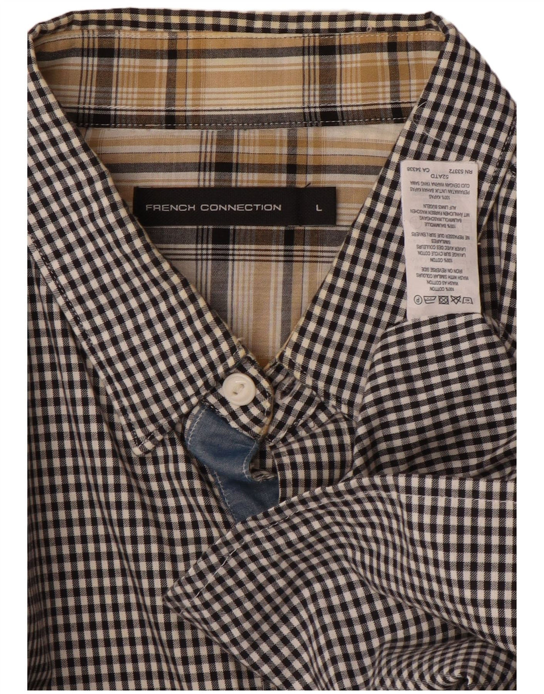 Мужская рубашка FRENCH CONNECTION, большая черная хлопковая клетка в мелкую клетку