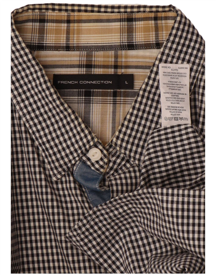 Мужская рубашка FRENCH CONNECTION, большая черная хлопковая клетка в мелкую клетку