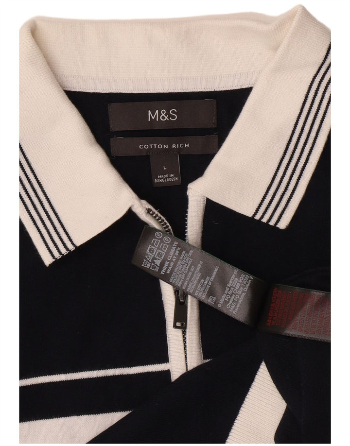 Мужская рубашка поло Marks & Spencer, хлопковая темно-синяя полоска большого размера