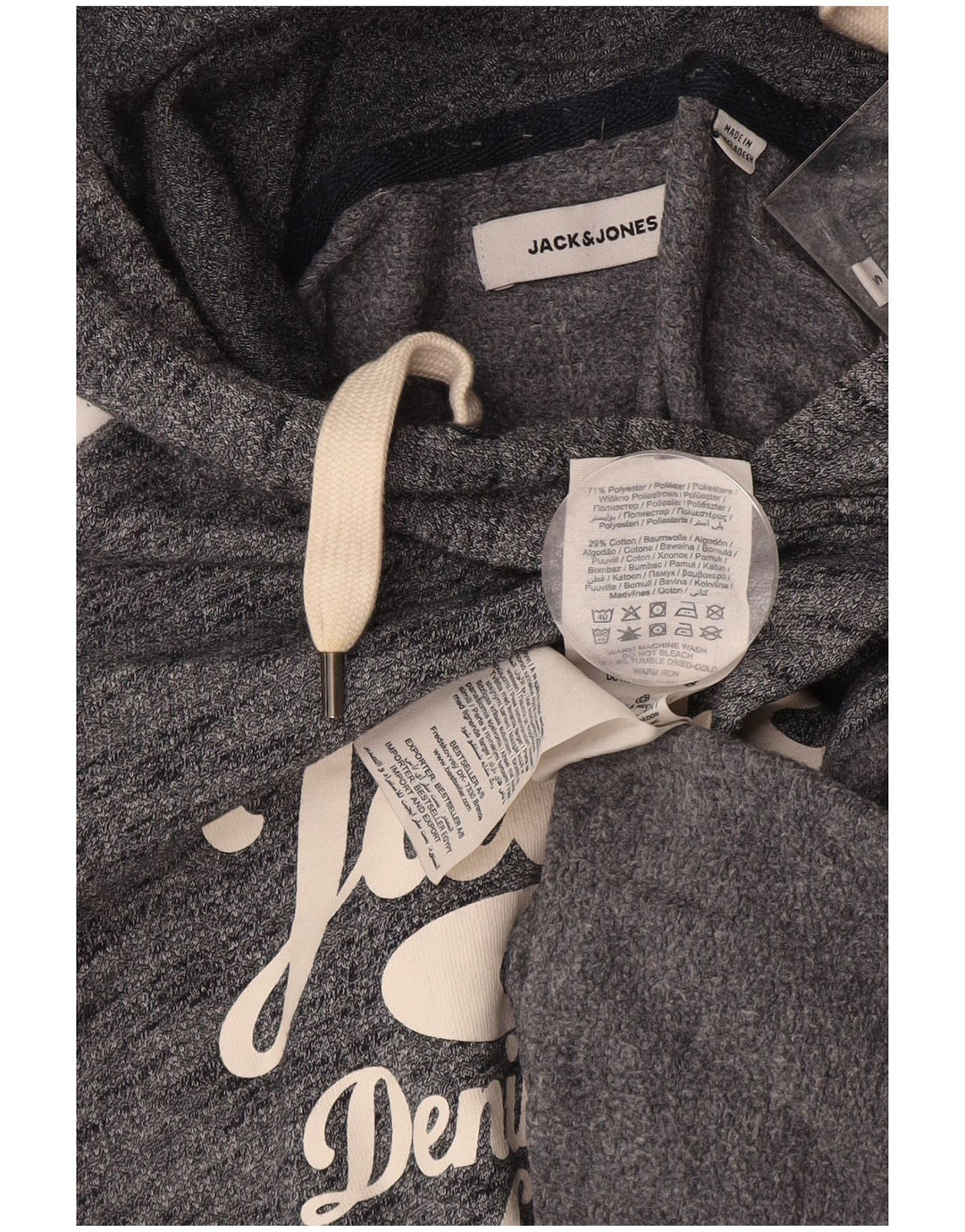 JACK & JONES Мужской джемпер с капюшоном с рисунком, маленький, темно-синий, хлопковый в крапинку