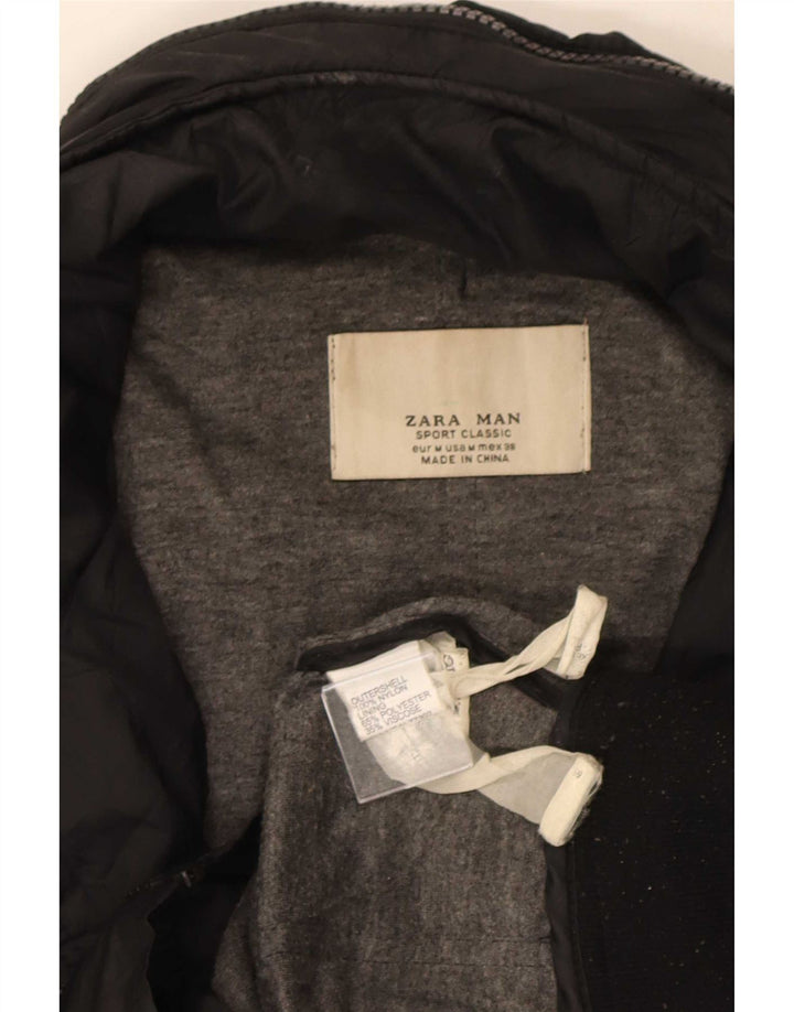 Мужская куртка-бомбер с капюшоном Zara UK 38, средний черный нейлон