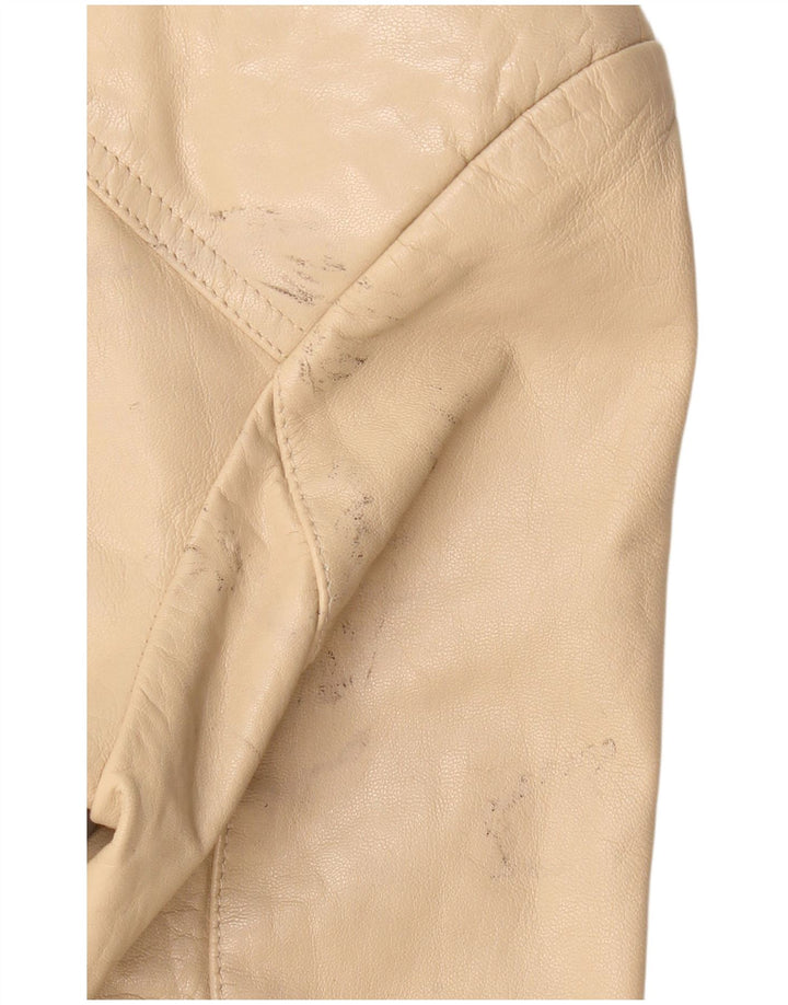 ВИНТАЖНЫЙ женский кожаный пиджак на 4 пуговицах IT 36 XS Бежевый кожаный