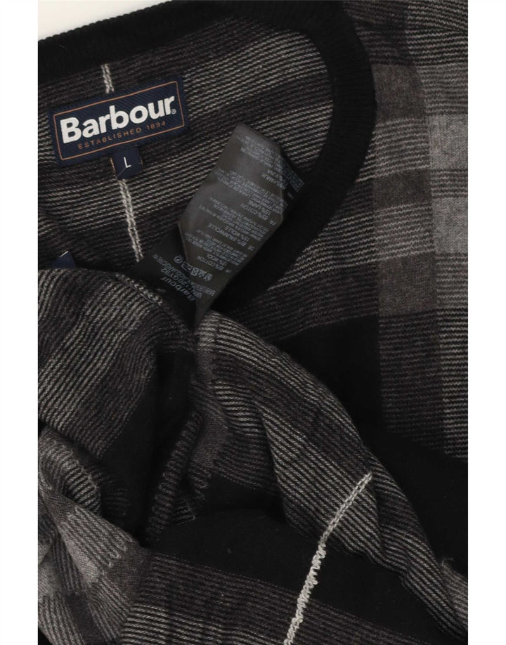 Мужской джемпер с вырезом лодочкой Barbour, большой серый хлопковый свитер в клетку