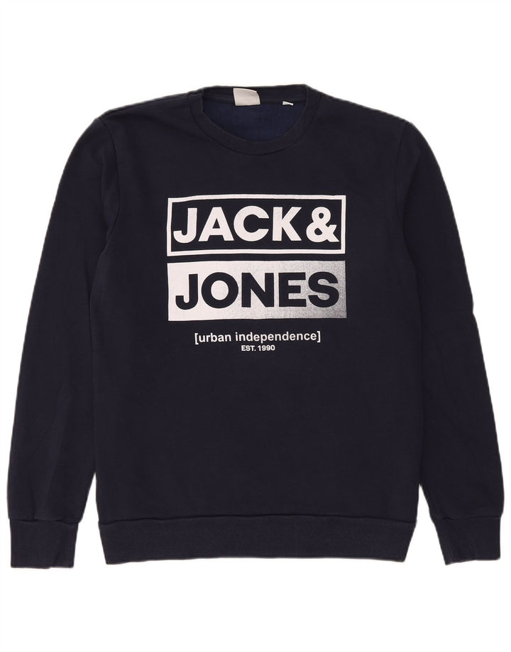Мужской свитшот с рисунком Jack & Jones, большой хлопковый джемпер темно-синего цвета