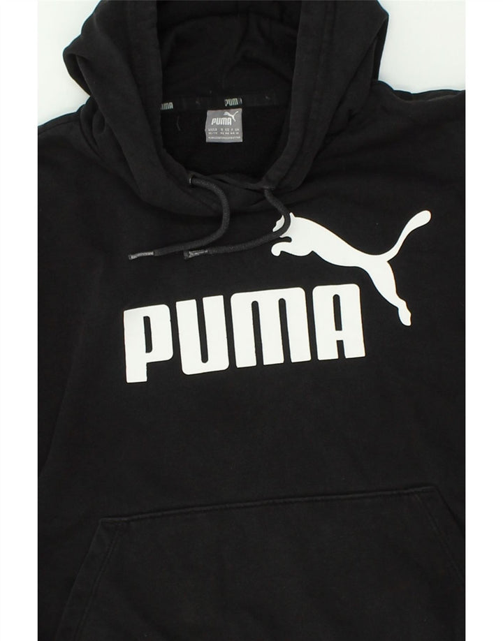PUMA Womens Graphic Hoodie Jumper UK 16 Large  Black Cotton | Vintage Puma | Thrift | Second-Hand Puma | Used Clothing | Messina Hembry 