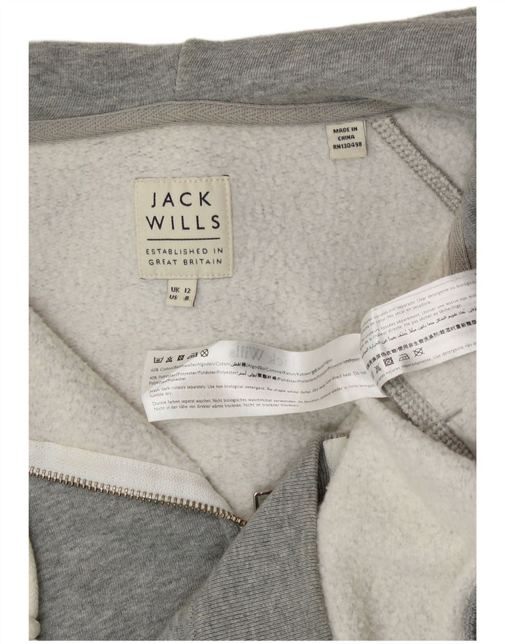 Женский свитер с капюшоном и молнией с графическим рисунком Jack Wills UK 12, хлопковый средний серый цвет