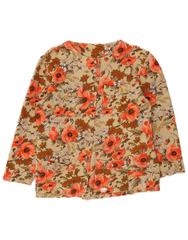 Винтажная женская куртка IT 42, средний размер, разноцветный хлопок с цветочным принтом