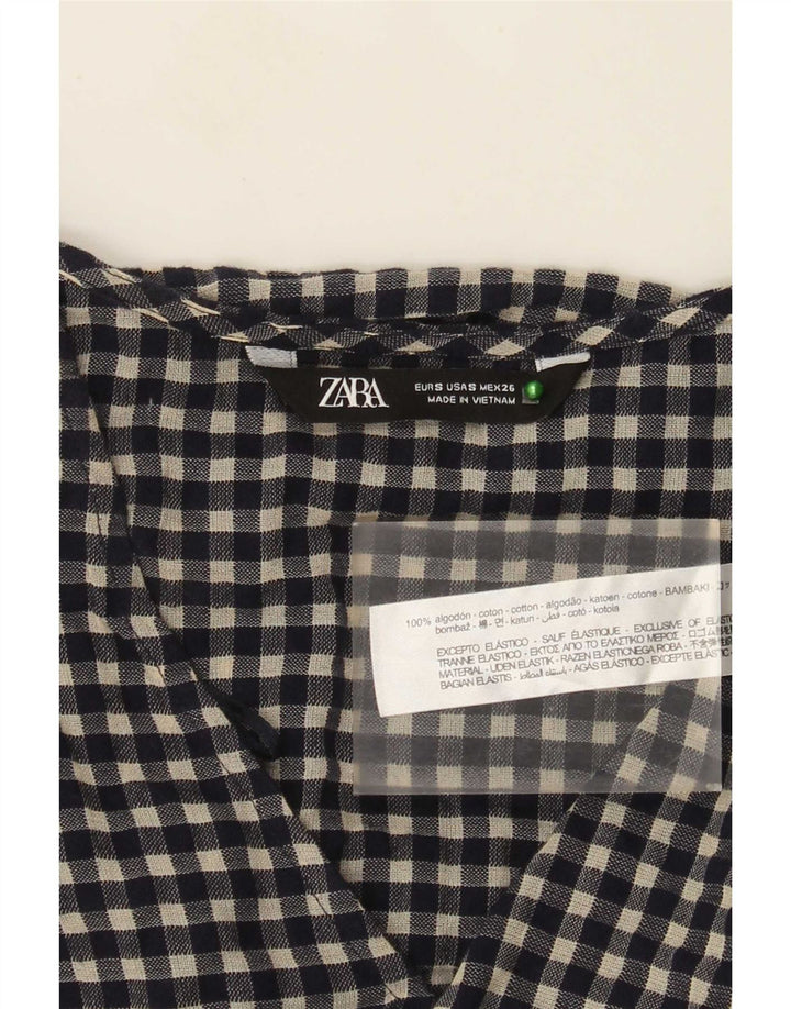 Женское базовое платье с длинными рукавами Zara UK 10, маленький размер, темно-синий, хлопок в мелкую клетку