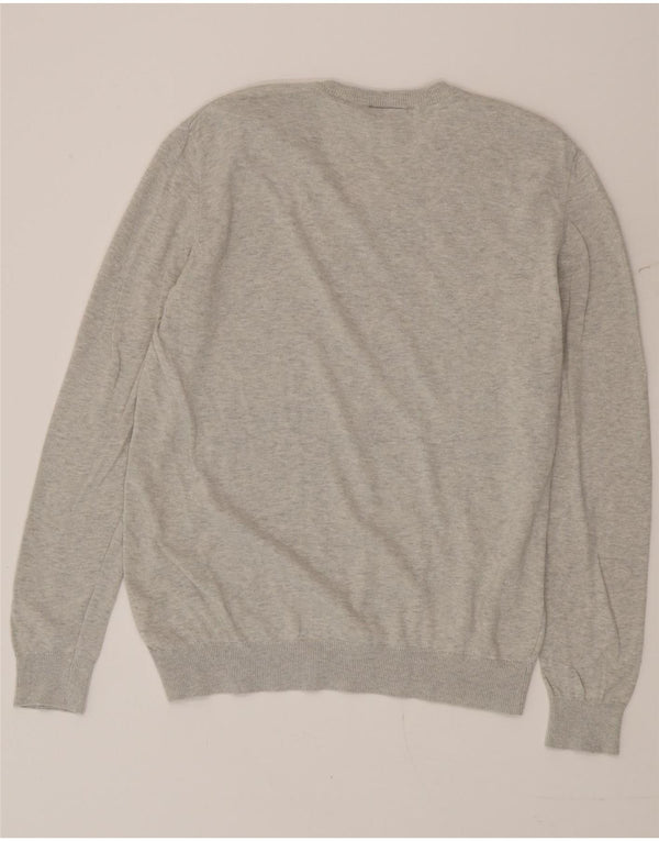 Lacoste Mens V-Neck Jumper Sweater Size 5 Large Grey Flecked Cotton