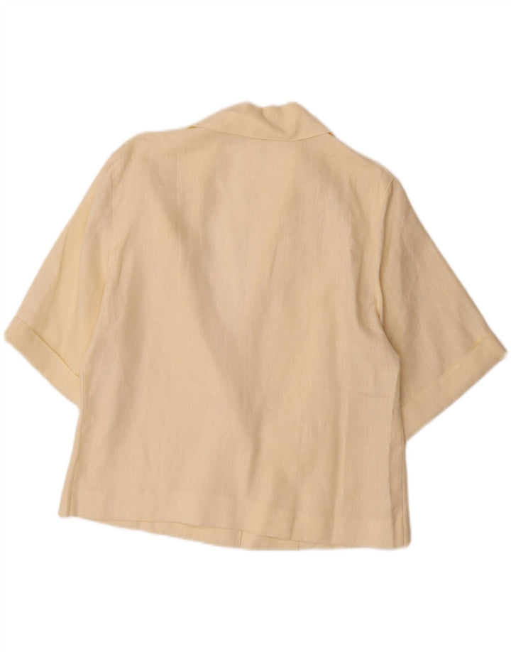 VINTAGE Womens Short Sleeve 1 Button Blazer Jacket UK 14 Large Beige