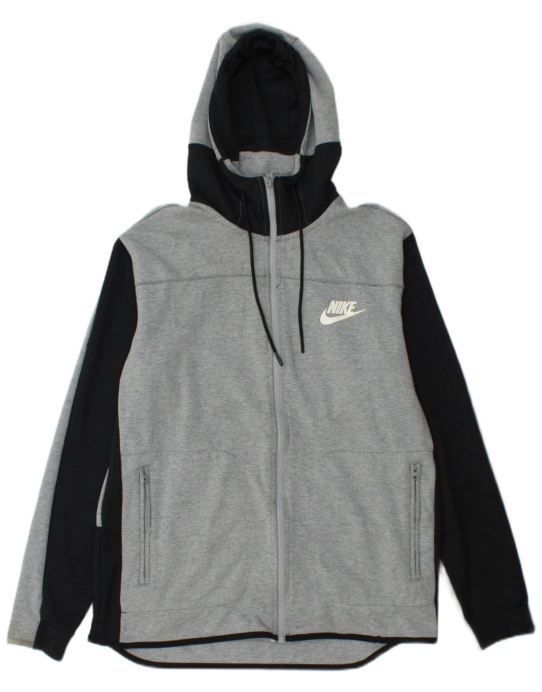 Мужской свитер с капюшоном на молнии NIKE среднего серого цвета, хлопок с цветными блоками