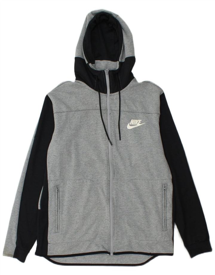 Мужской свитер с капюшоном на молнии NIKE среднего серого цвета, хлопок с цветными блоками