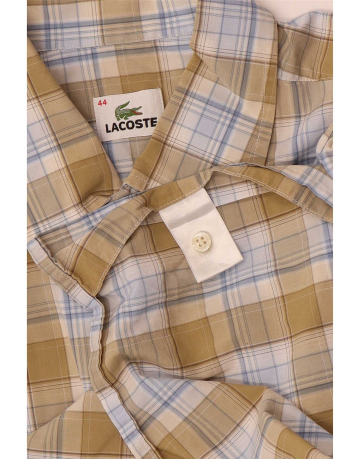 Lacoste Мужская рубашка с коротким рукавом, размер 44 XL, цвет хаки, хлопок в клетку