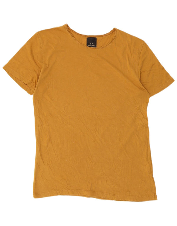Женская футболка Zara Top UK 12, средний желтый хлопок, хлопок