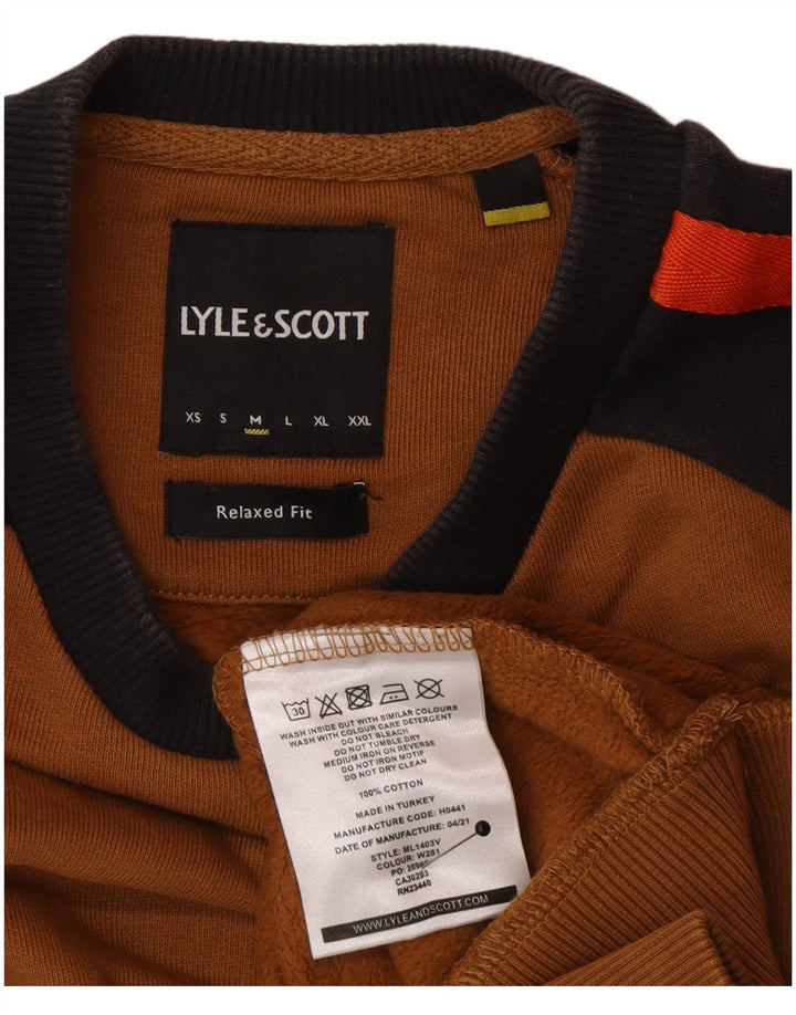 Мужской свитер Lyle & Scott, джемпер среднего коричневого цвета, хлопок с цветными блоками