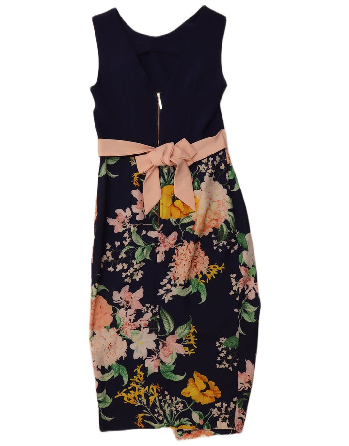 ШКАФ Женское облегающее платье без рукавов UK 8 маленькое темно-синее с цветочным принтом