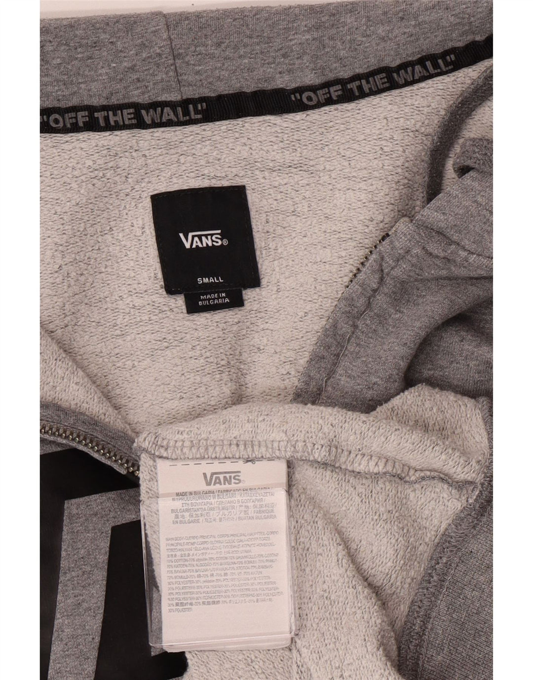 Мужской свитер с капюшоном на молнии с графическим рисунком Vans, маленький серый хлопковый