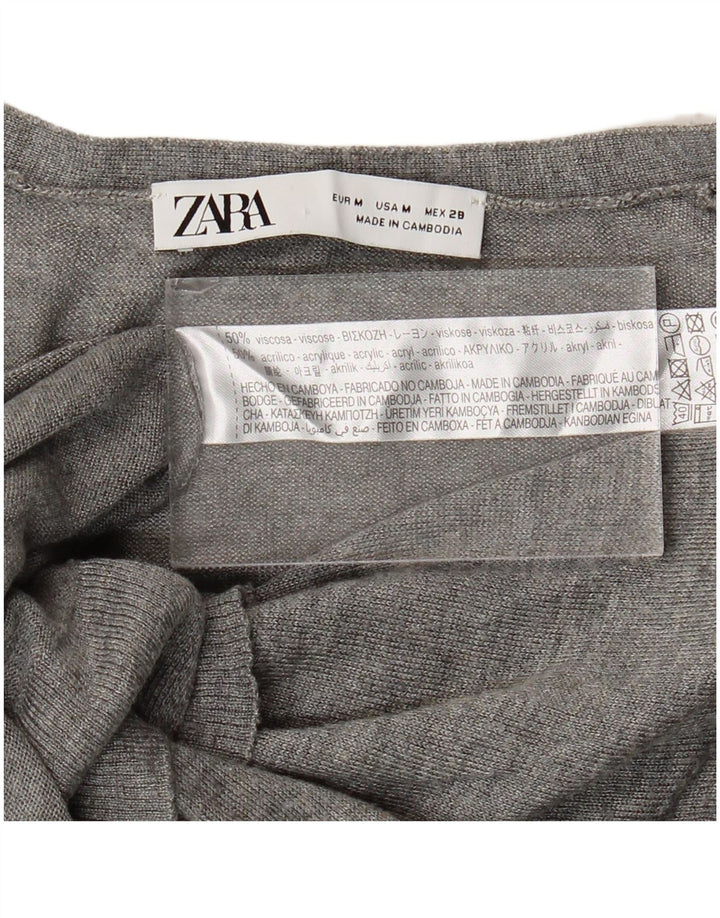 Женский кардиган Zara UK 14, вискоза среднего серого цвета
