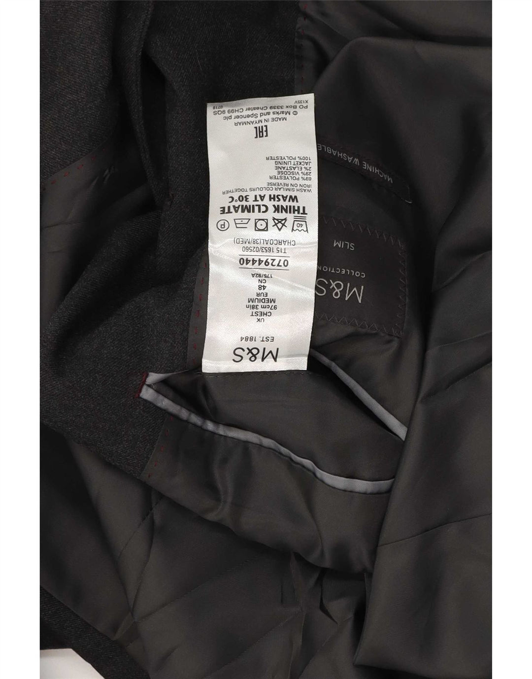 Мужской приталенный пиджак Marks & Spencer с 2 пуговицами, Великобритания 38, средний серый шерстяной