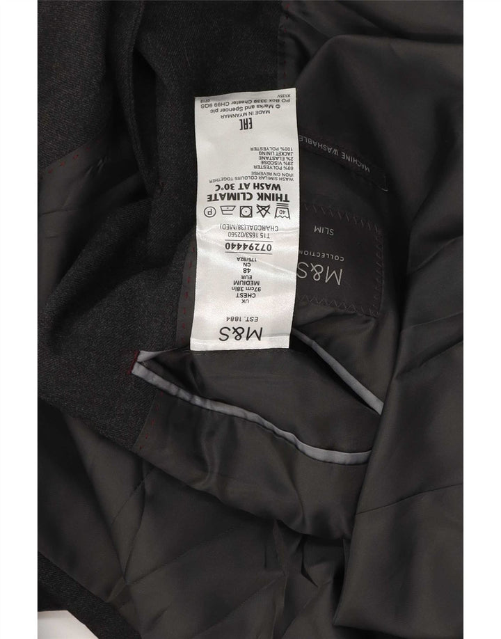 Мужской приталенный пиджак Marks & Spencer с 2 пуговицами, Великобритания 38, средний серый шерстяной