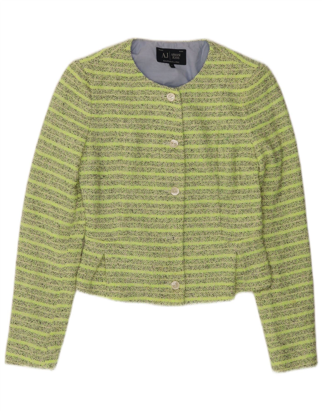 ARMANI JEANS Женский укороченный пиджак на 5 пуговицах IT 42 Средний зеленый в полоску
